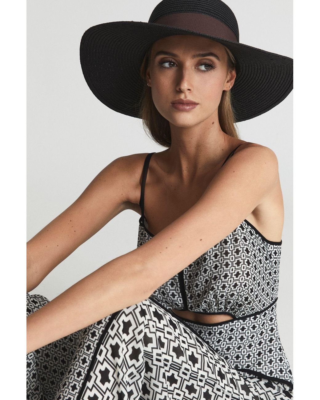 Reiss Ladies Woven Wide Brim Hat in 