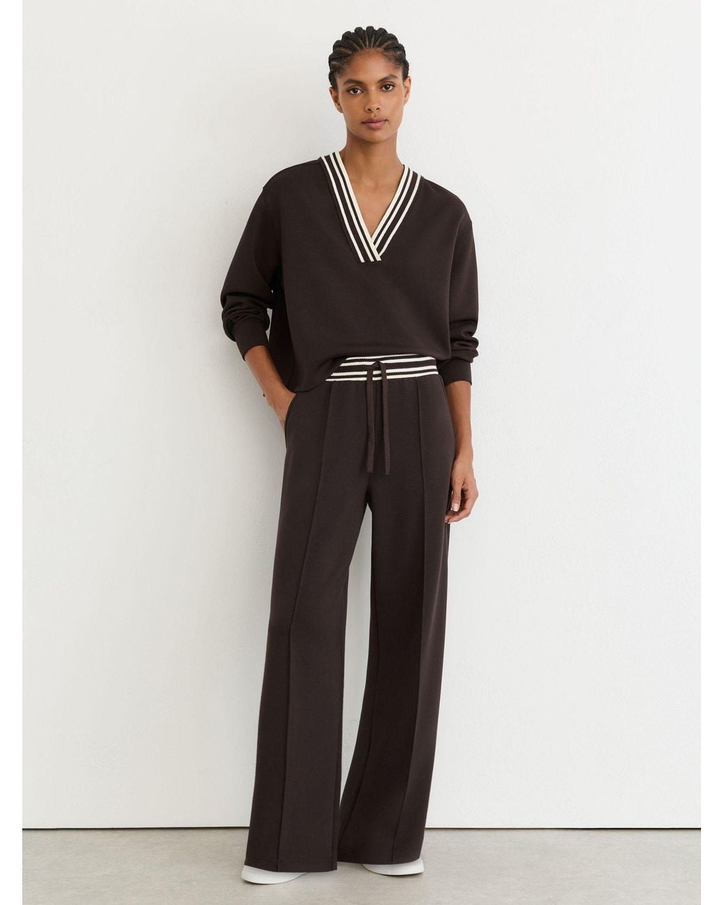 Reiss Black Premium Interlock Tipped Cropped Sweatshirt