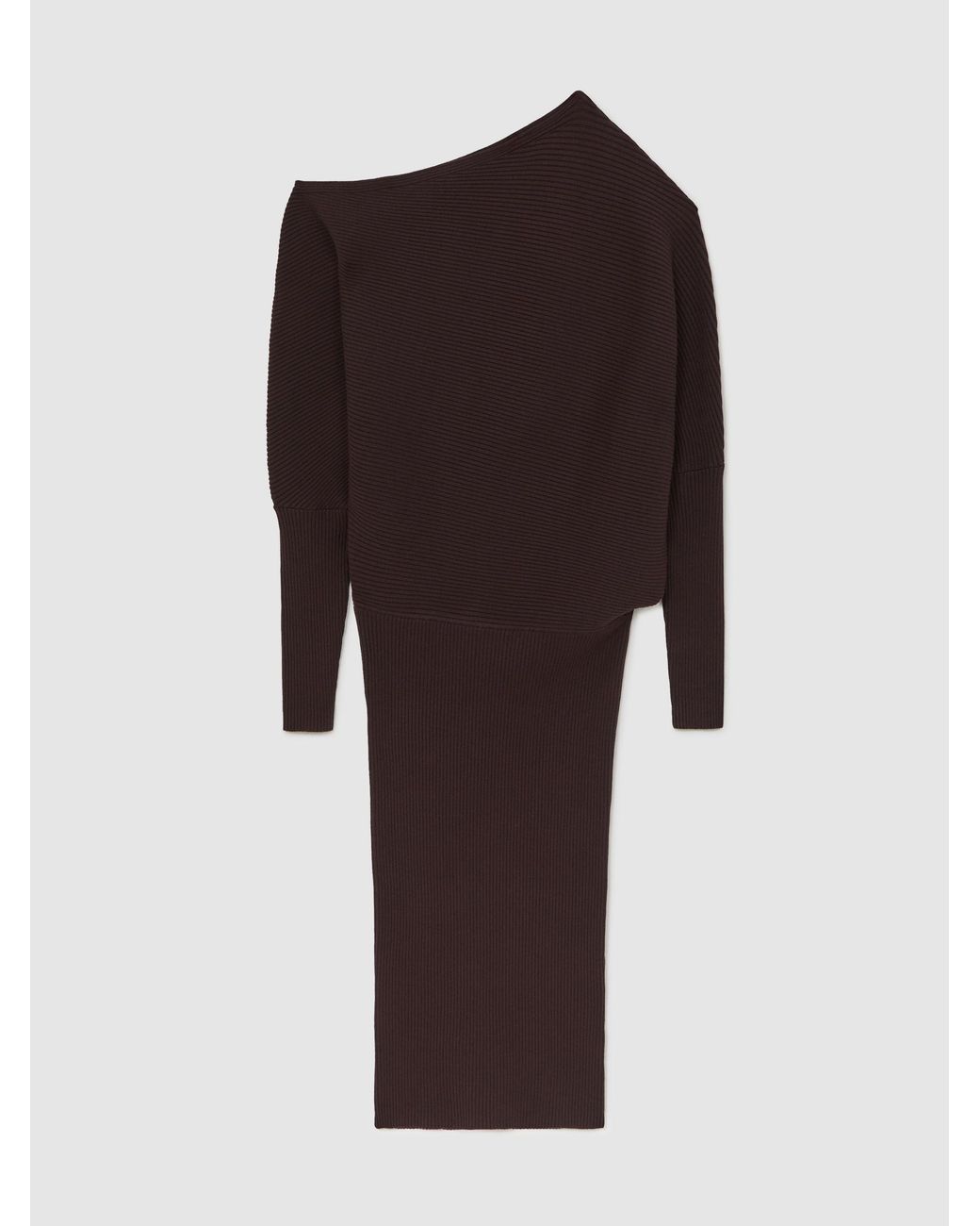 Reiss Multicolor Lara - Mink Off-the-shoulder Ribbed Midi Dress, M (us 8-10)