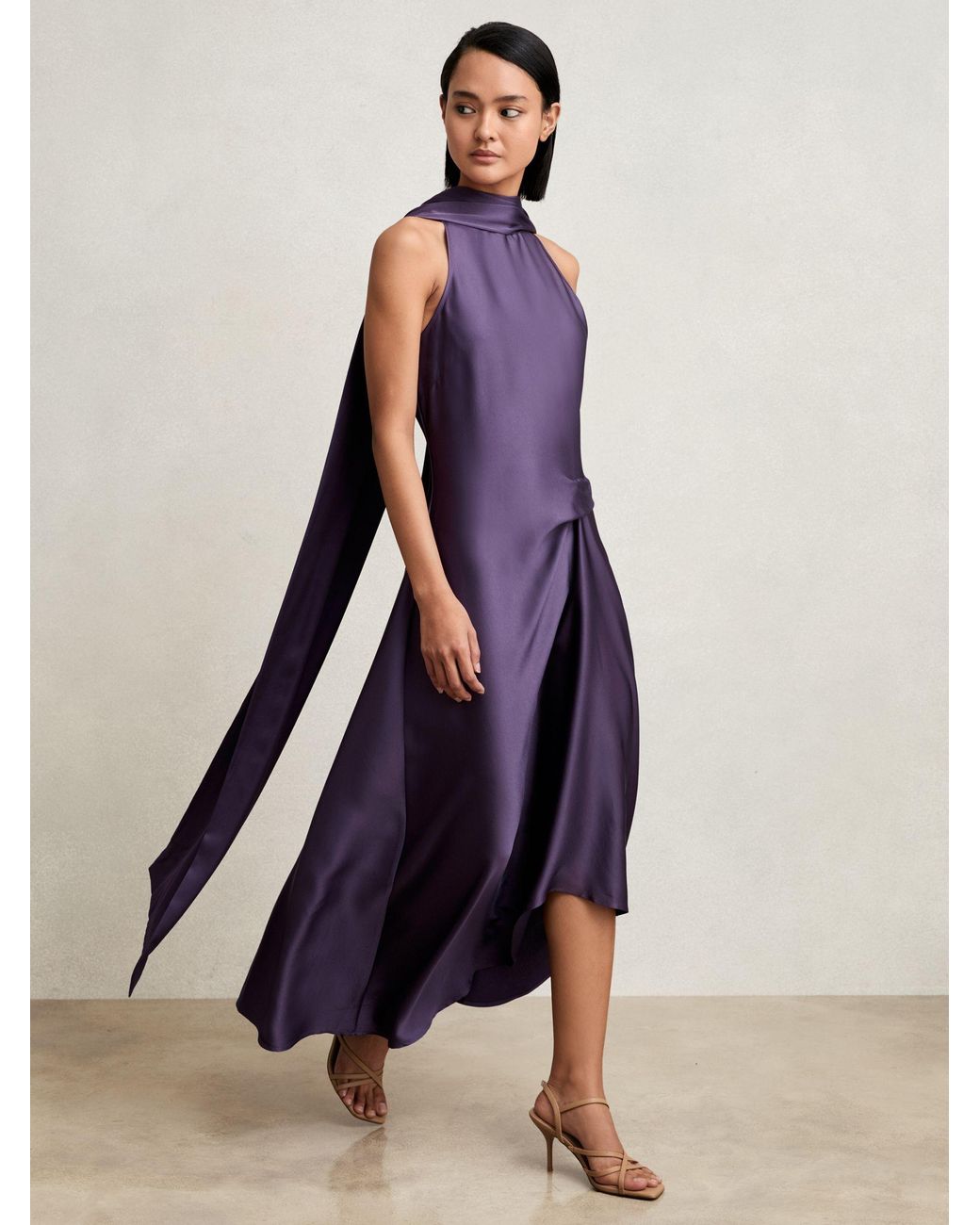 Reiss Blue Michelle Tuck Detail Cape Midi Dress
