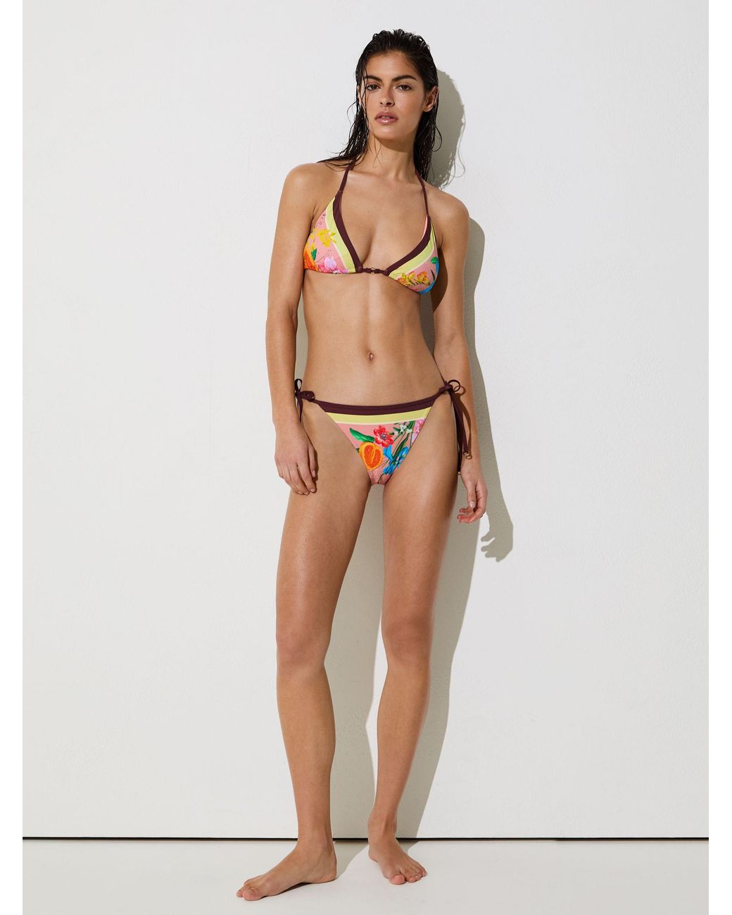 Reiss Natural Tina - Pink Floral-print Triangle Bikini Top, Us 8
