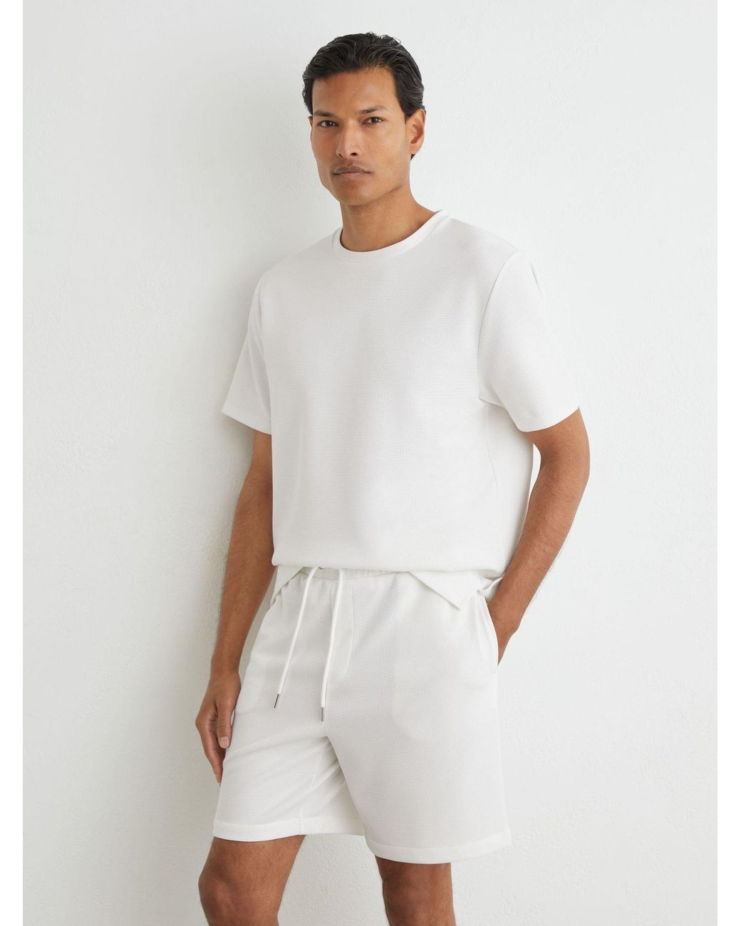 Reiss White Textured Modern-Fit Crew-Neck T-Shirt for men