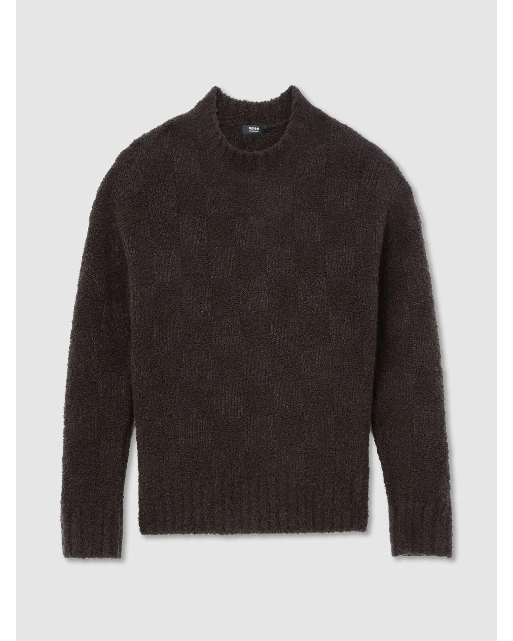 Reiss Black Wool-Cashmere Bouclé Square-Knit Jumper for men