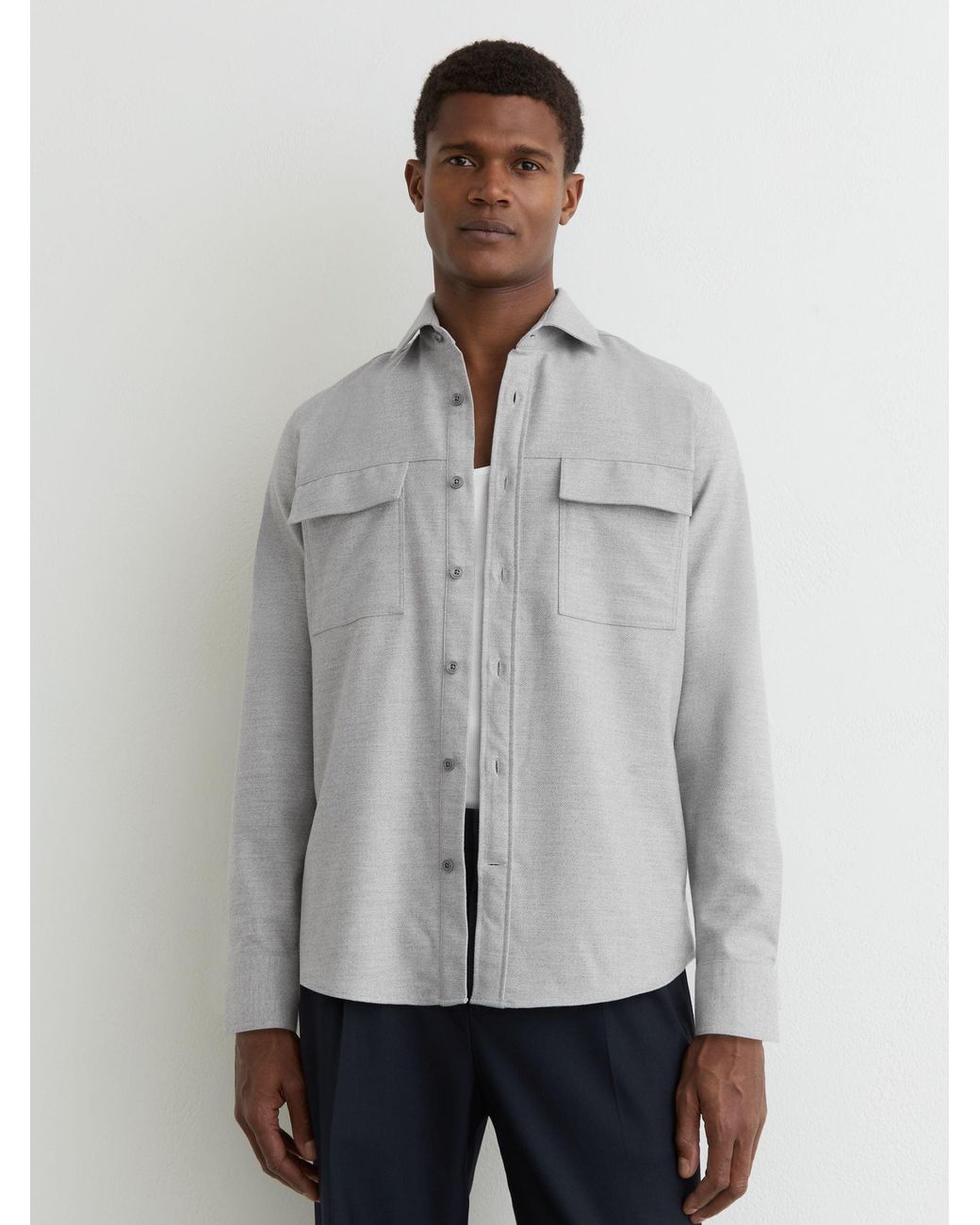 Reiss Gray Chamber - Grey Brushed Twin-pocket Overshirt, S for men