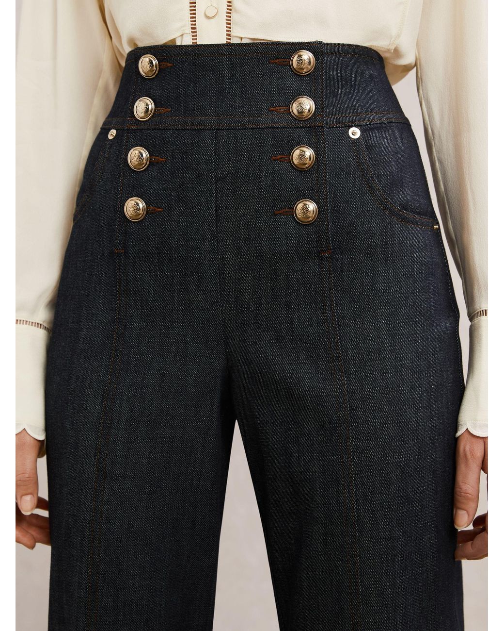 Reiss Natural Button-Detail Flared Jeans