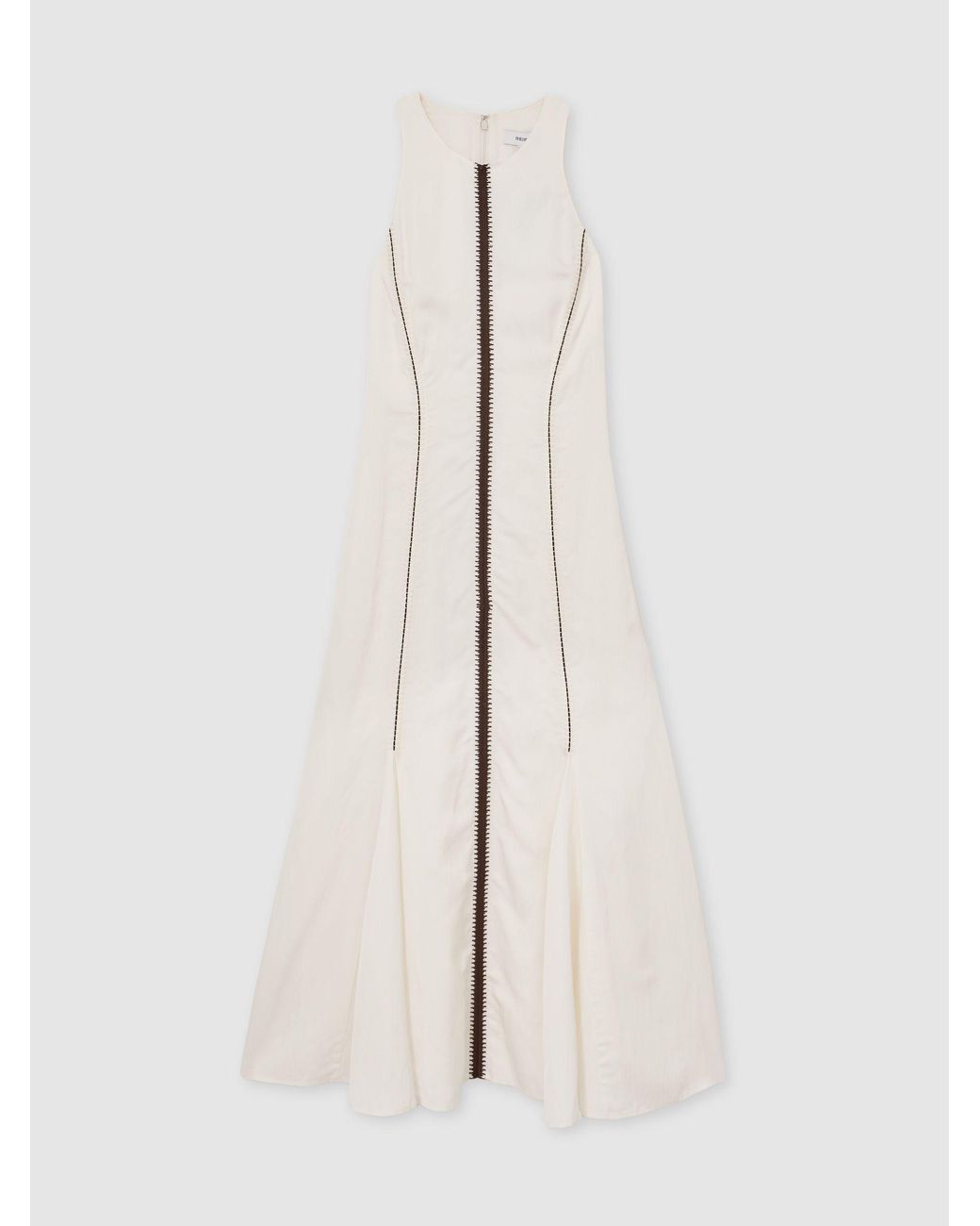 Reiss Natural Inaya - Ivory/black Craft-stitch Sleeveless Midi Dress, Us 4