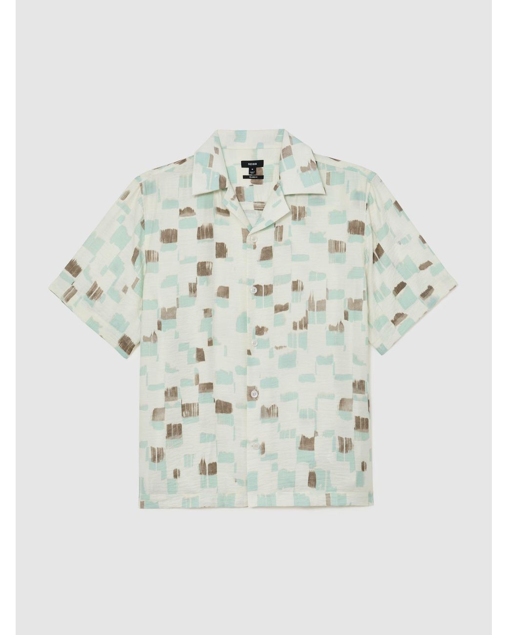Reiss White Brushstroke-Print Cuban-Collar Shirt for men