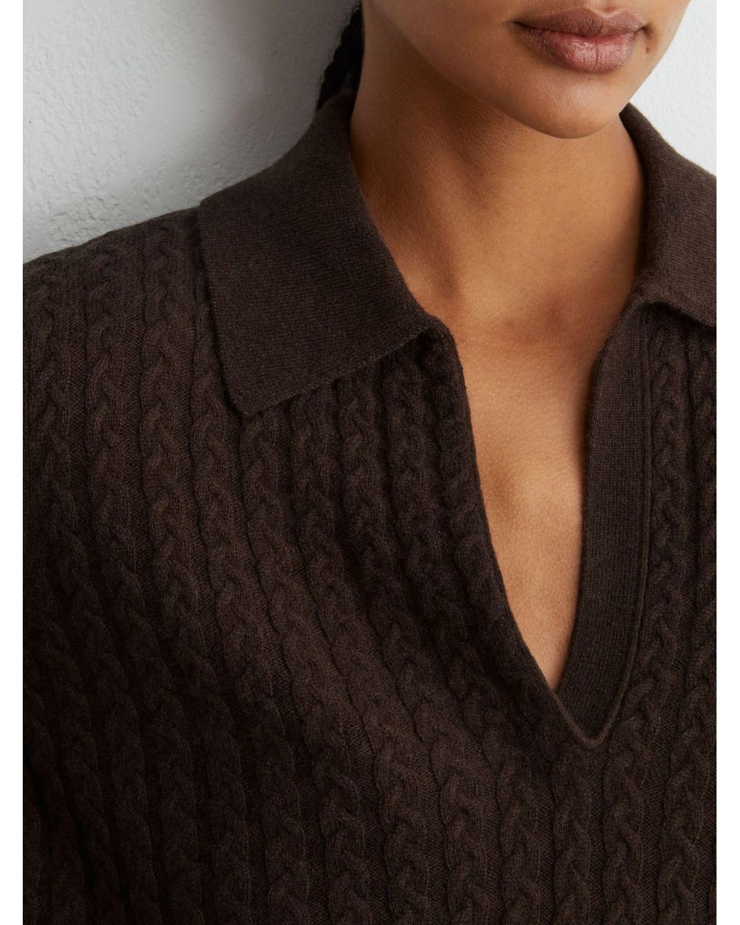 Reiss Black Millie - Grape Burgundy Wool-cashmere Cable-knit Collared Jumper, Xs (us 2)