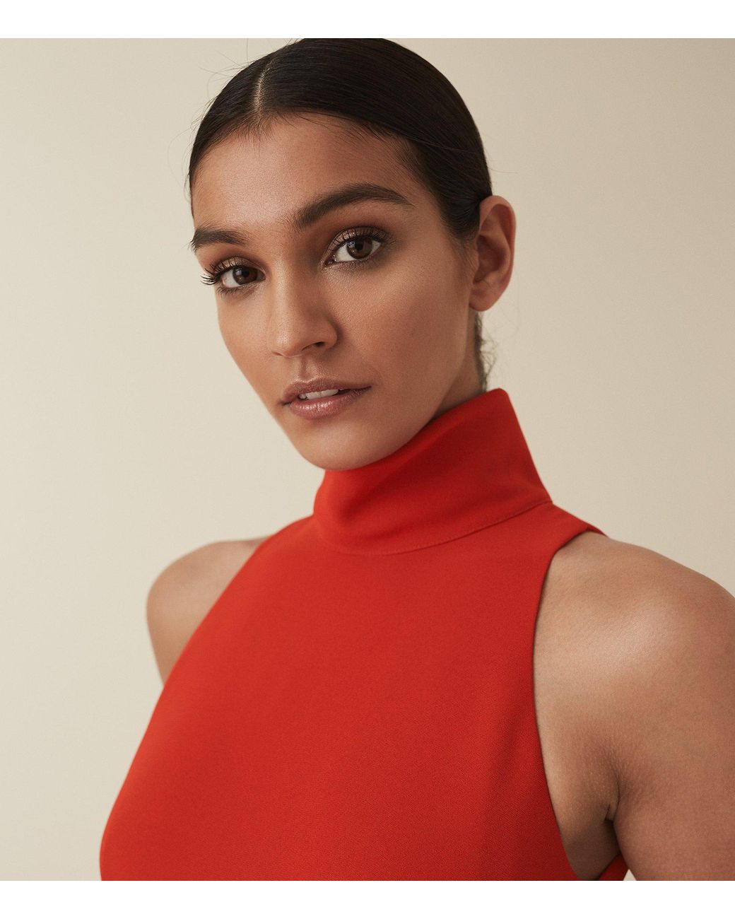 red open back shirt