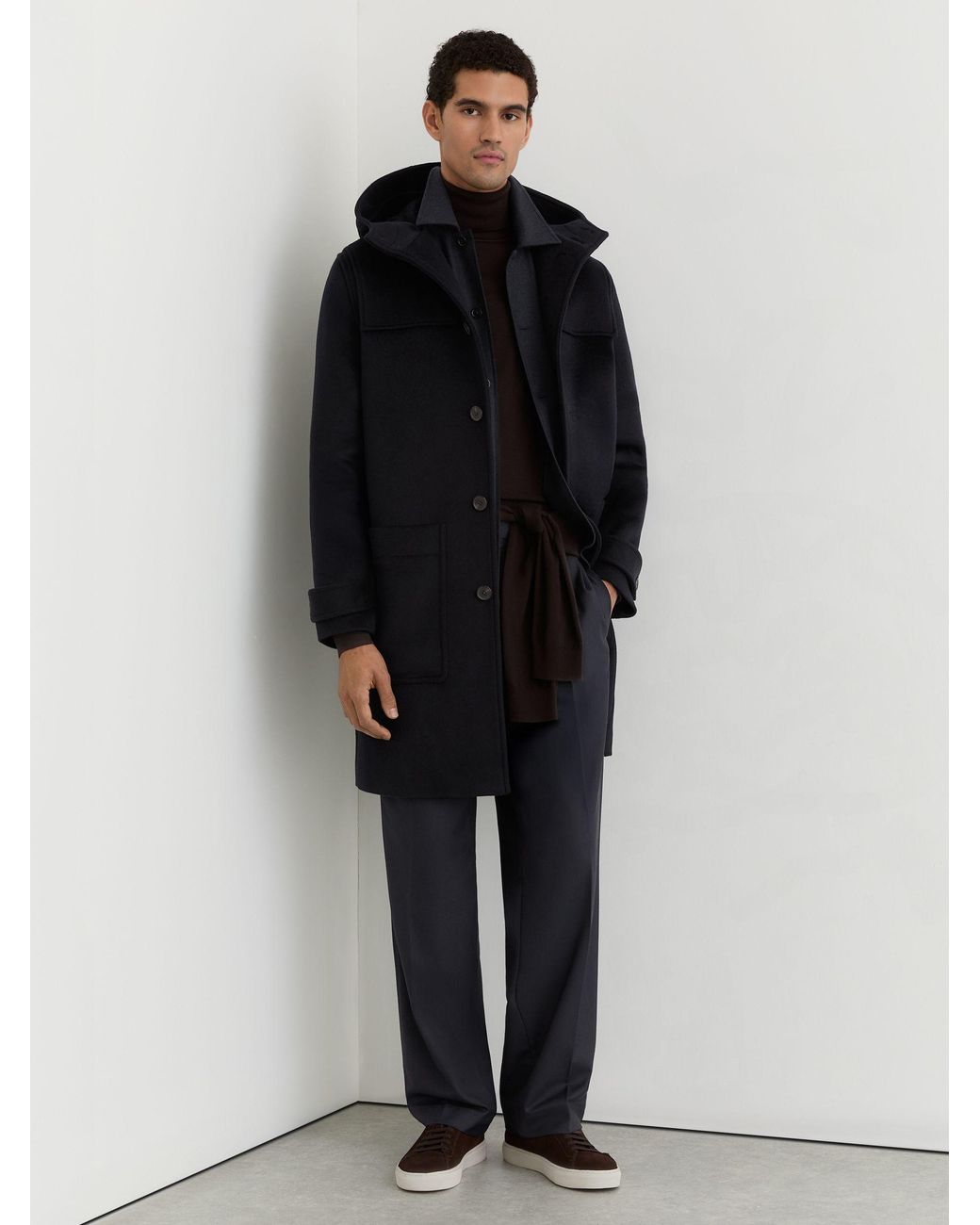 Reiss Blue Wool-Blend Hooded Duffle Coat for men