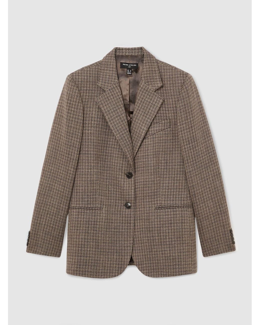 ATELIER Black Wool Cotton Check Single Breasted Relaxed Fit Blazer