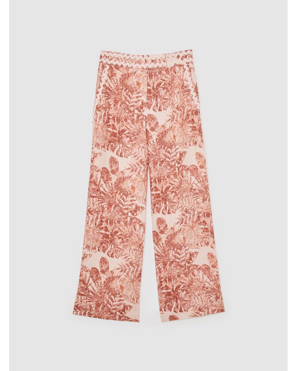 Reiss Multicolor Linen Wave-Trim Printed Wide-Leg Trousers