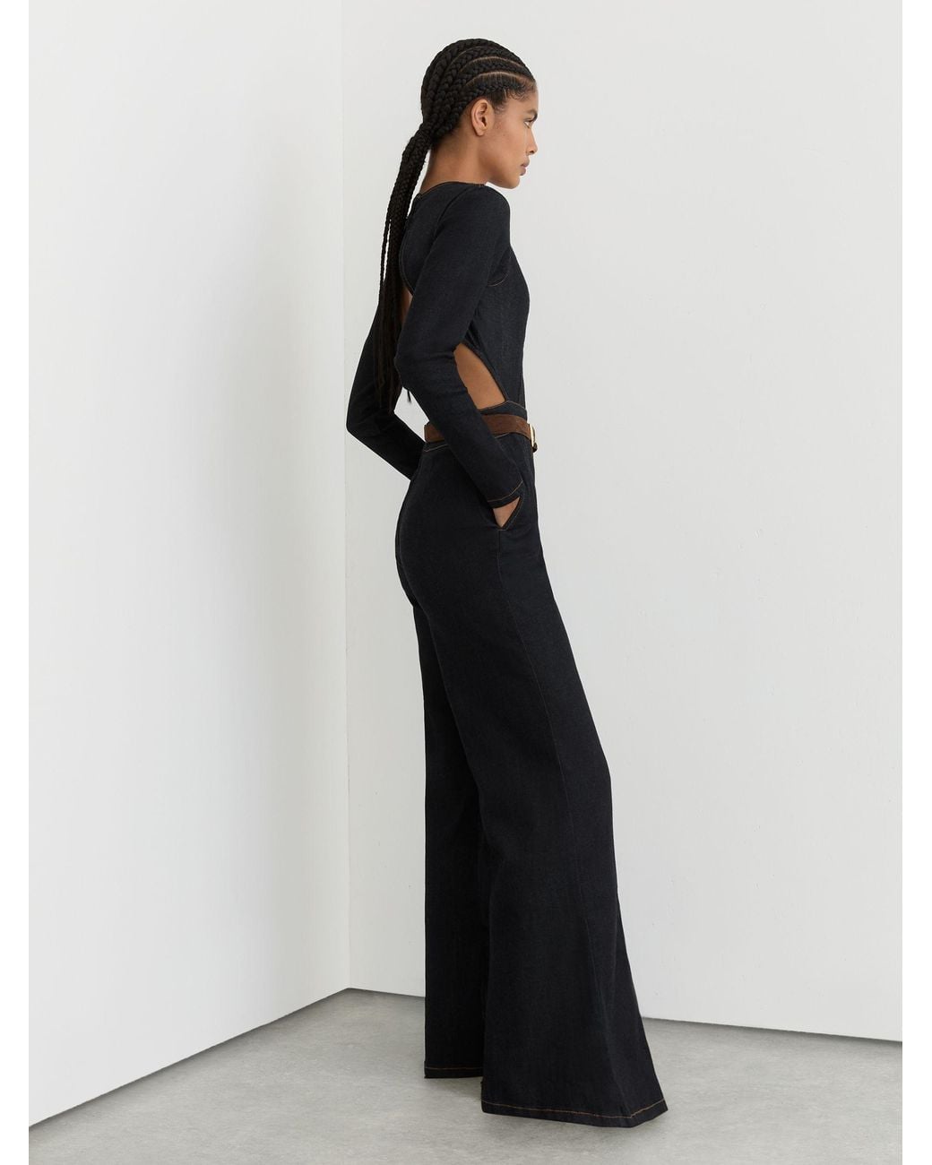Reiss Multicolor Wide-Leg Open-Back Denim Jumpsuit