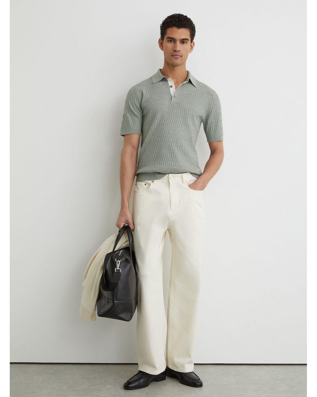 Reiss Multicolor Textured-Knit Half-Button Polo Shirt for men