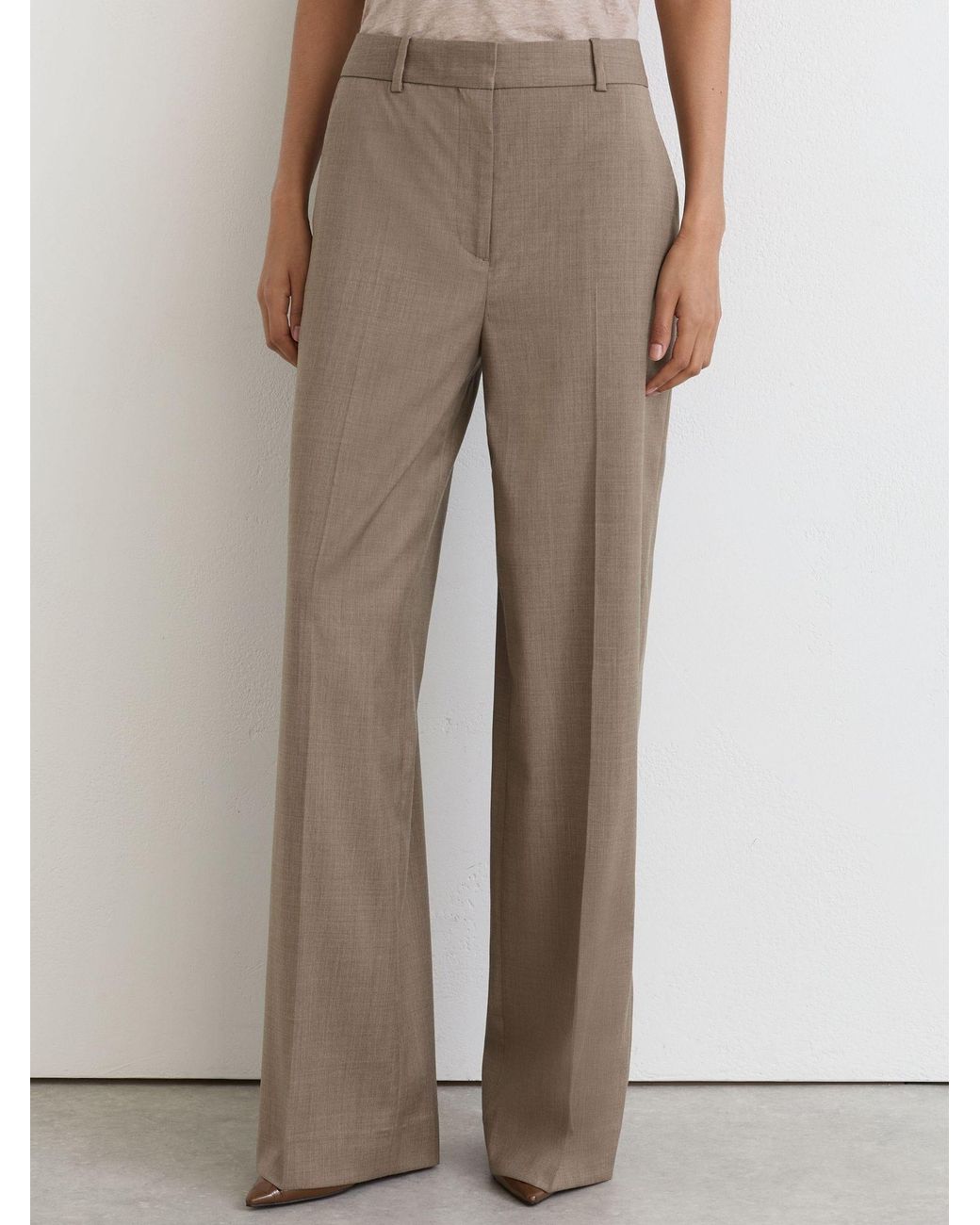 Reiss Brown Wool-Blend Wide-Leg Trousers