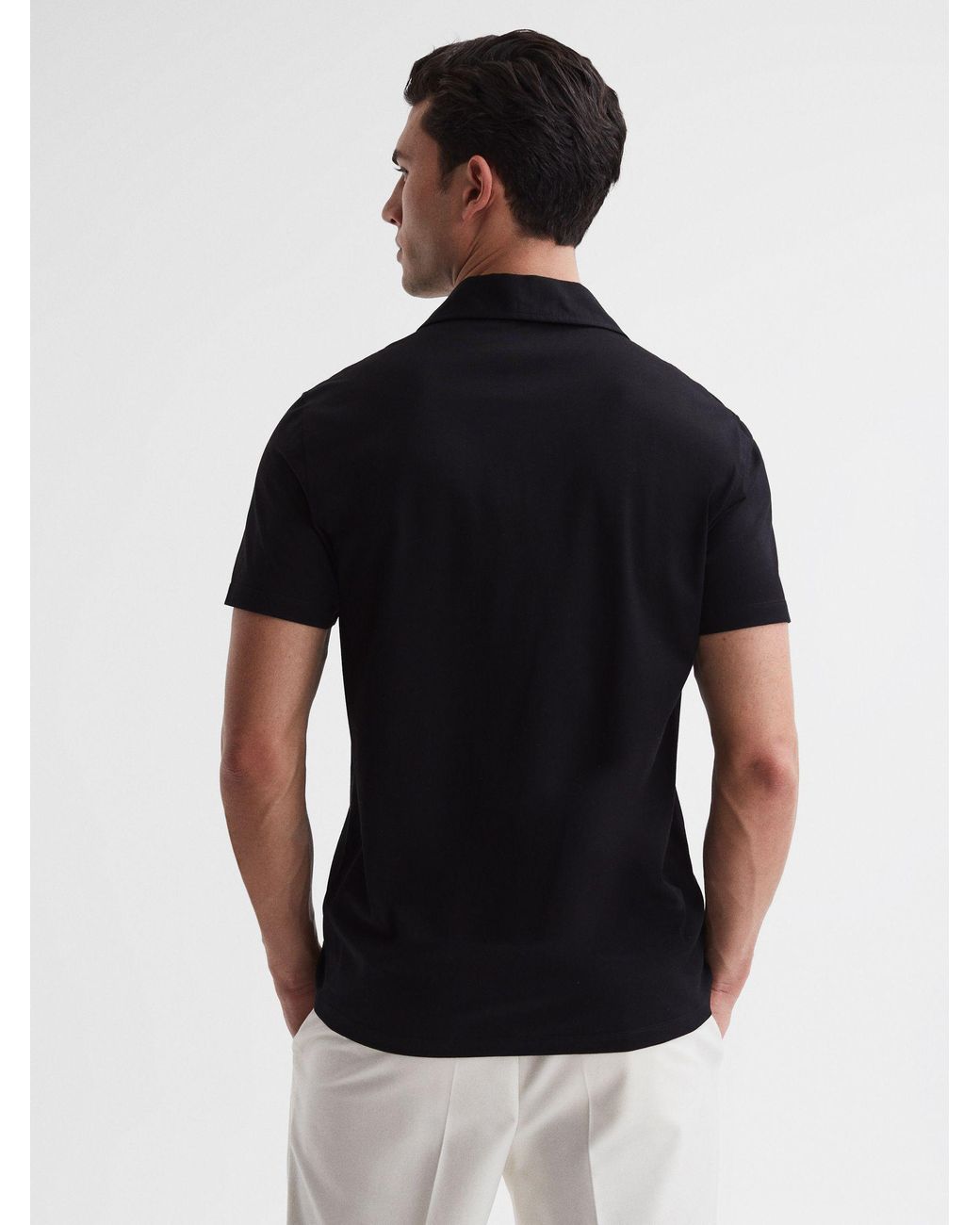 Reiss Caspa - Black Mercerised Jersey Cuban Collar Shirt, S for men