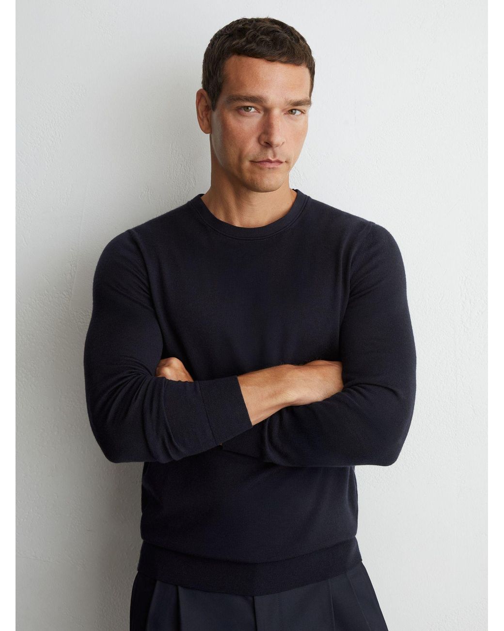 Reiss Blue Wessex - Navy Merino Wool Crew-neck Jumper, Xxl for men