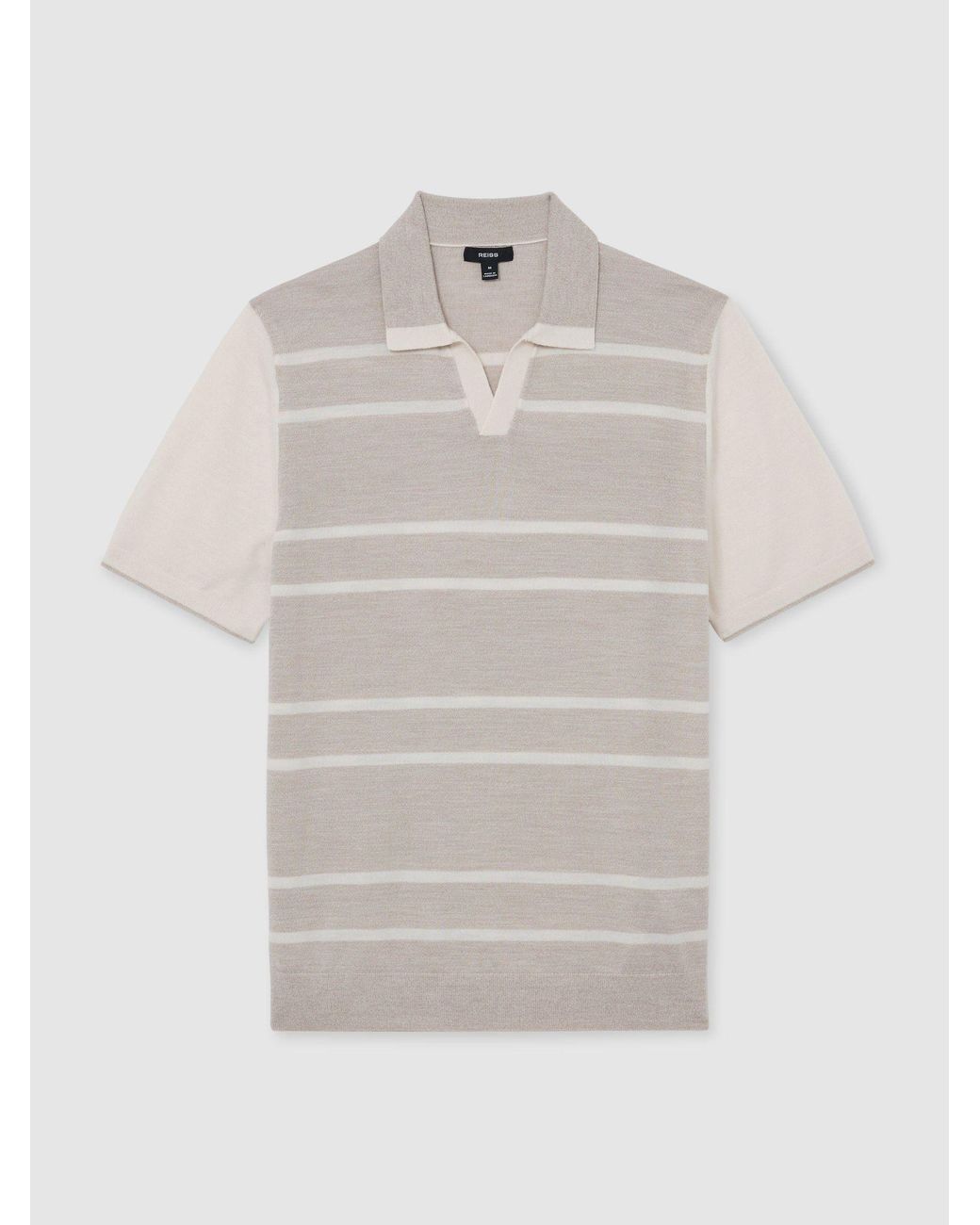 Reiss White Oatmeal & Merino Wool Striped-Knit Polo Jumper for men