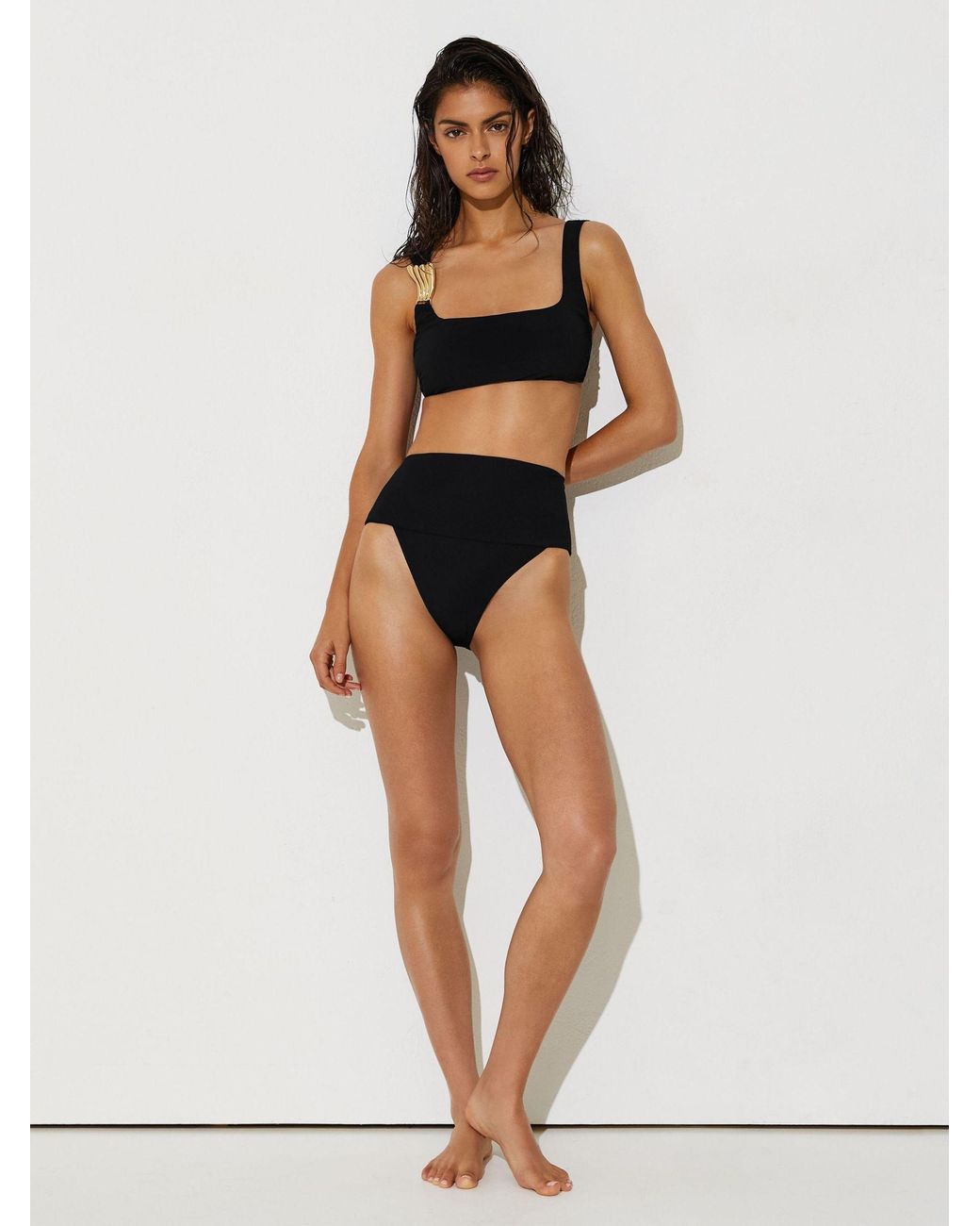 Reiss Black Hardware-Detail Square-Neck Bikini Top