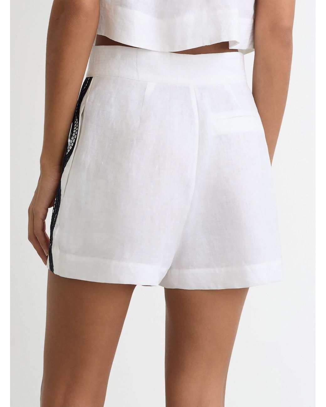 Reiss White Linen Scallop-Trim Shorts