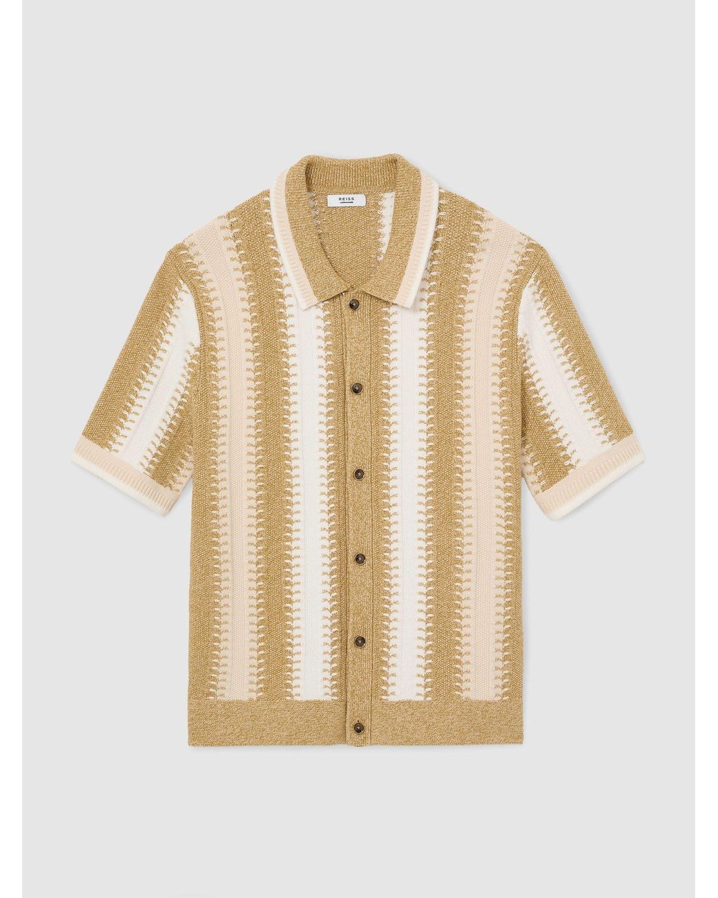 Reiss Natural Stitch-Detail Stripe Knitted Shirt With Cotton for men