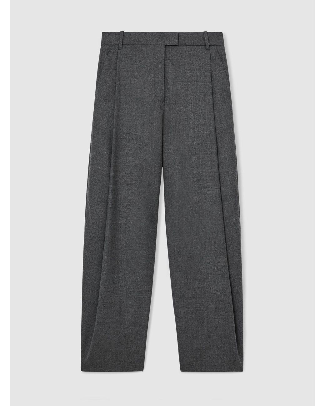 Reiss Gray Wool-Blend Pleated Barrel-Leg Trousers