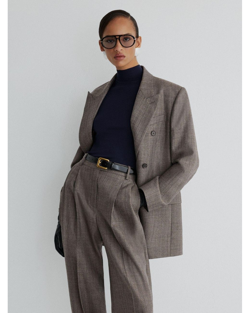 ATELIER Black Wool Wide-Leg Double-Pleat Trousers