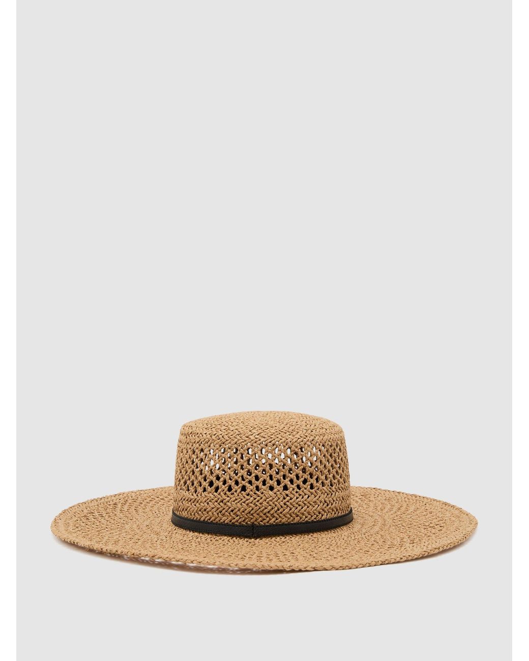 Reiss Natural Contrast-Trim Straw-Effect Hat, M & L
