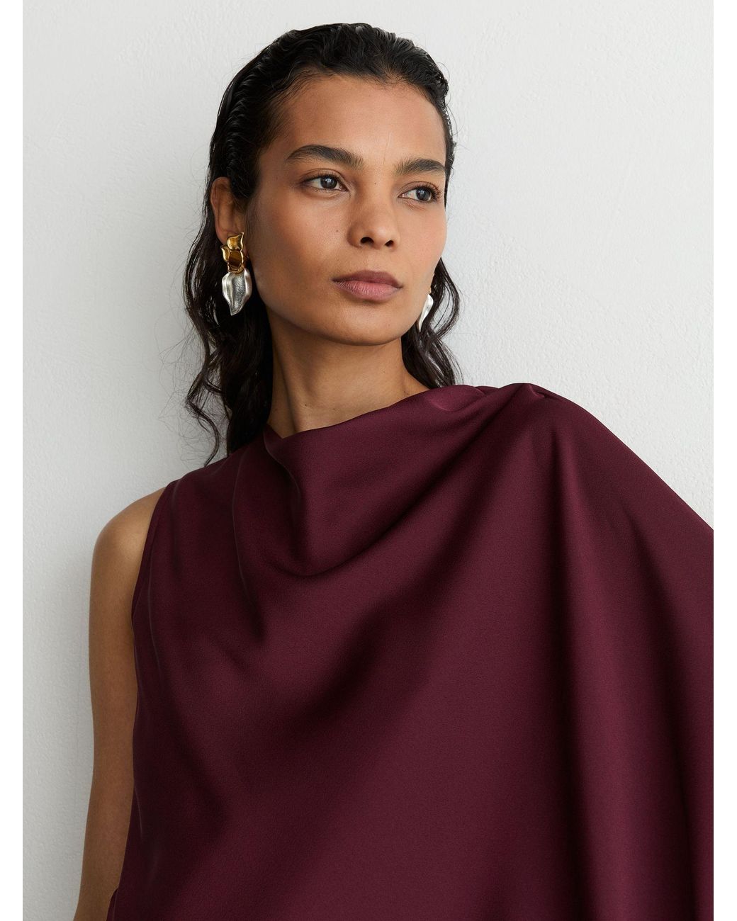 Reiss Red Asymmetric Cape-Detail Maxi Dress