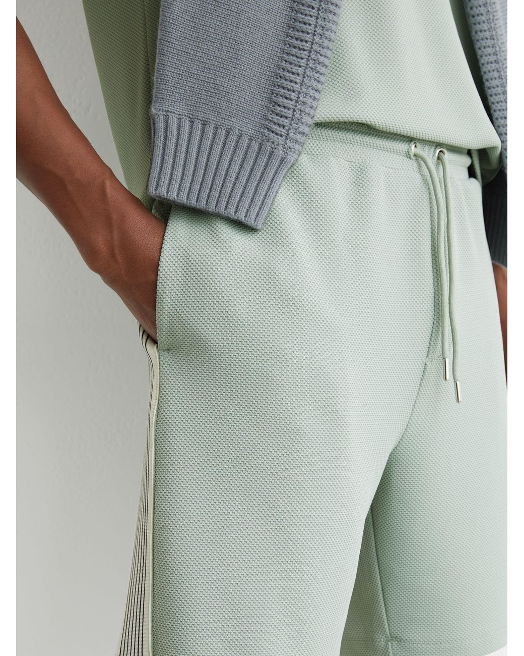 Reiss Blue Textured Side-Stripe Drawstring Shorts for men