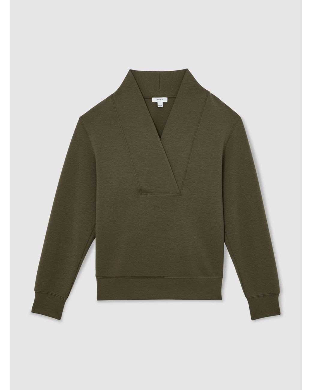 Reiss Green Premium Interlock Shawl-Neck Sweatshirt With