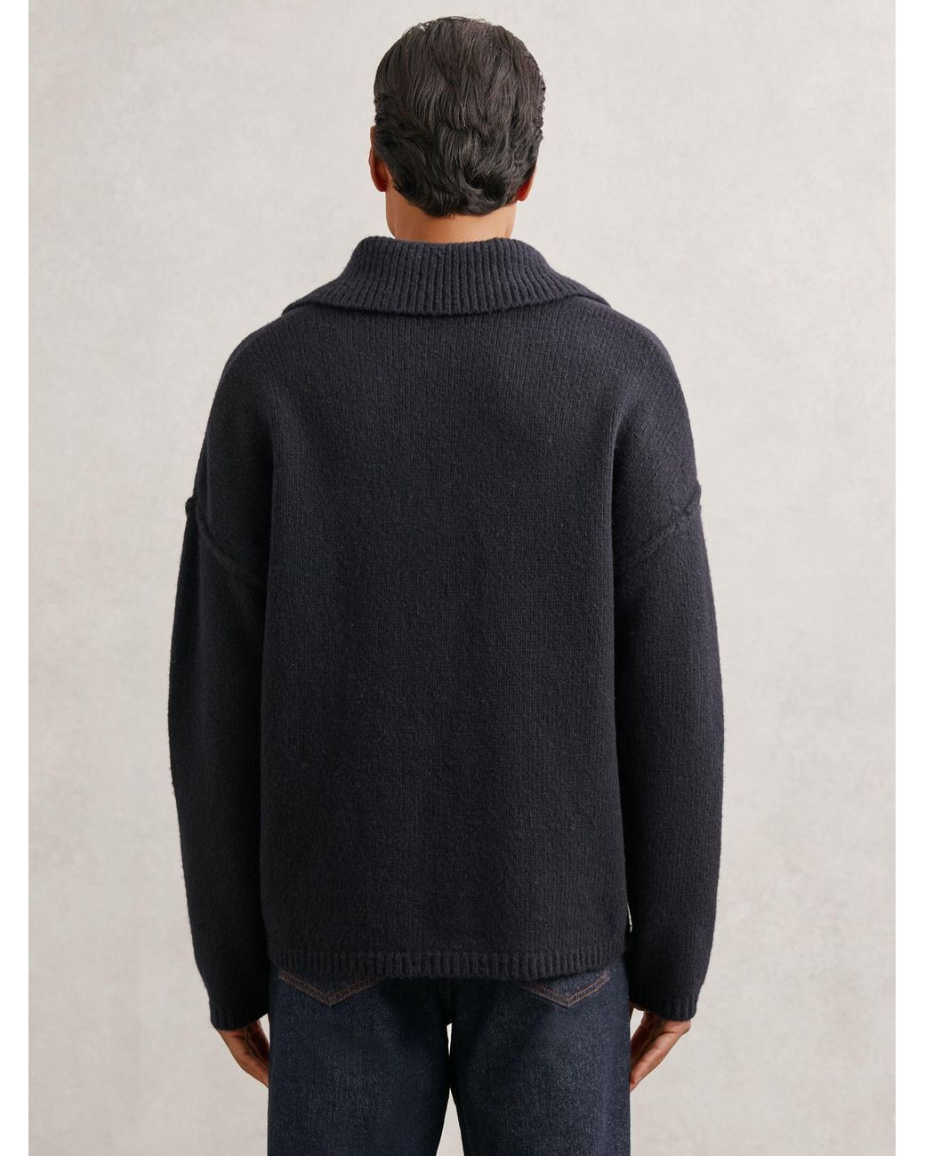 Reiss Blue Wool-Blend Relaxed Open-Collar Jumper for men