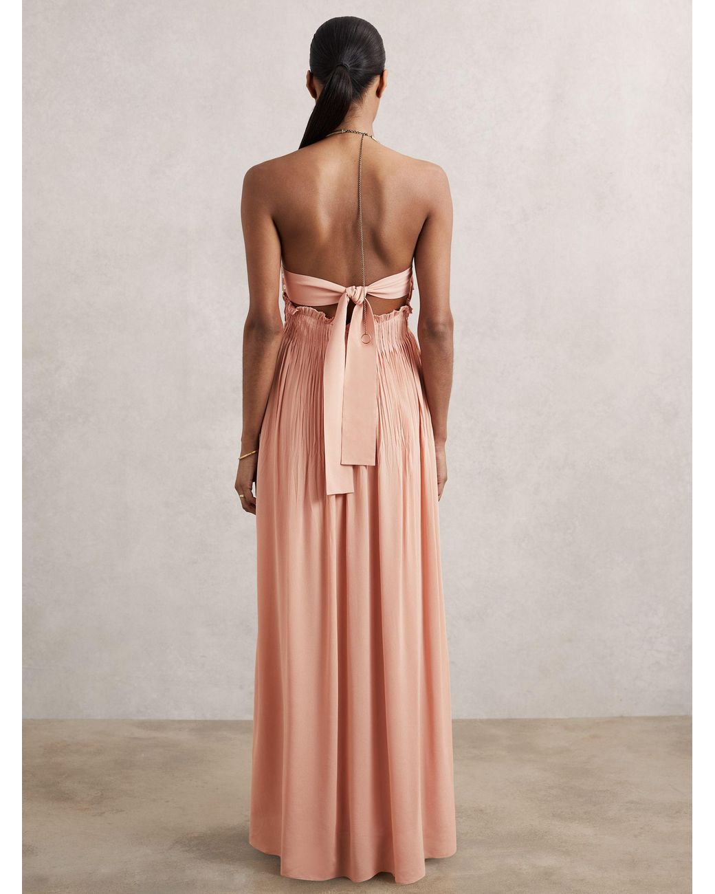 Reiss Vinnie - Pink Ring-detail Halterneck Maxi Dress, Us 10
