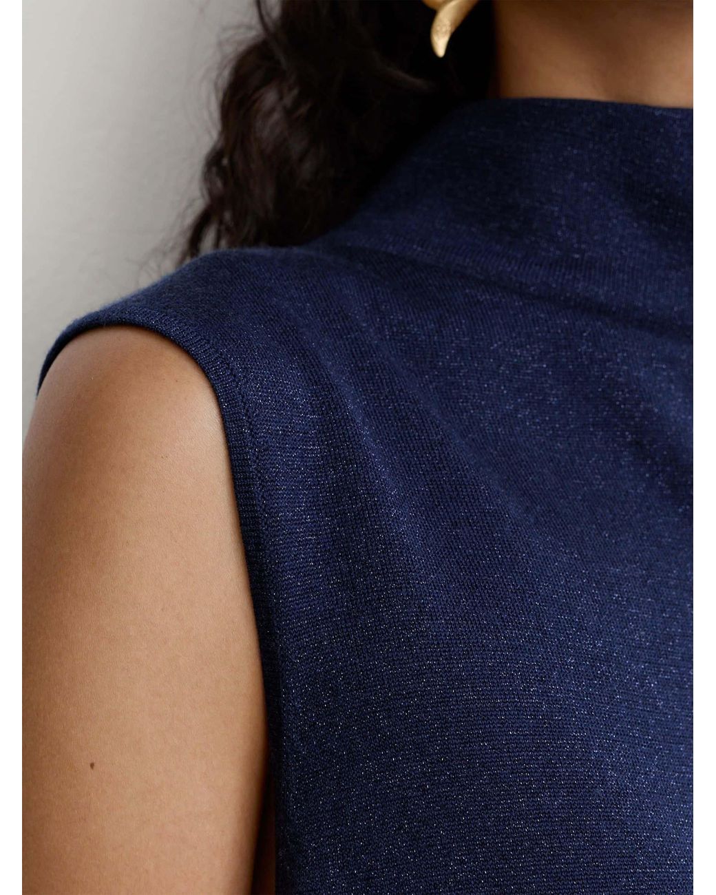 Reiss Blue Wool-Blend Metallic-Knit Funnel-Neck Vest