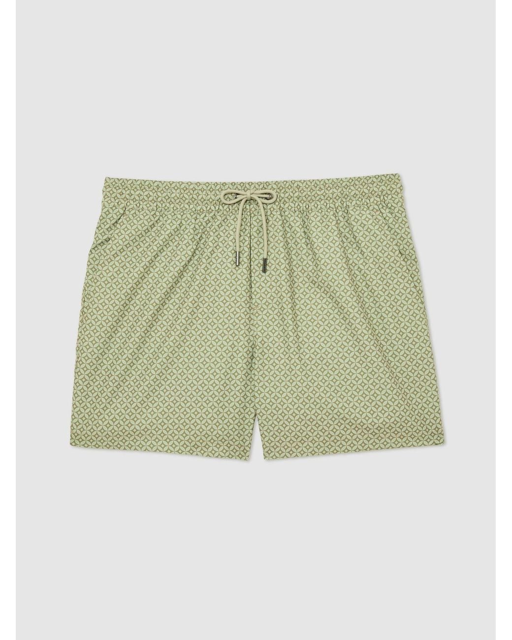 Reiss Green Orient Geometric-Print Swim Shorts for men