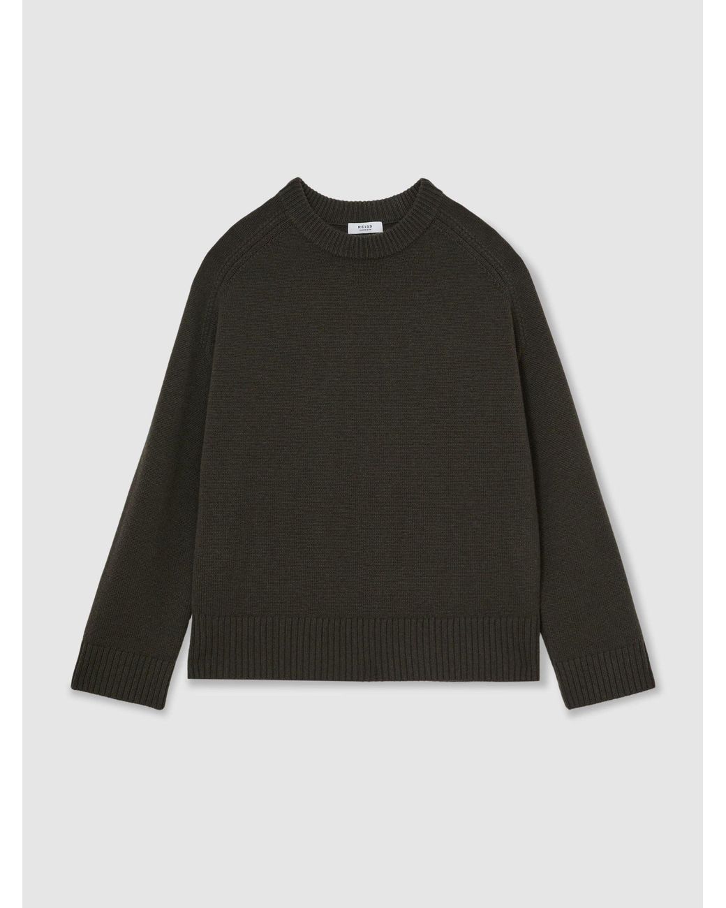 Reiss Black Wool-Cashmere Crew-Neck Raglan Jumper