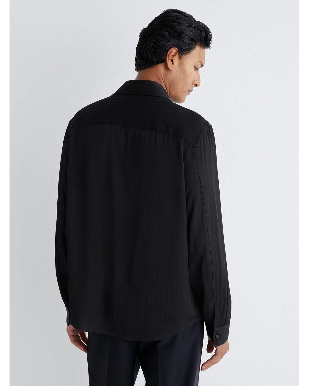 Reiss Black Atelier Herringbone-Stripe Long-Sleeve Shirt Regular-Fit for men