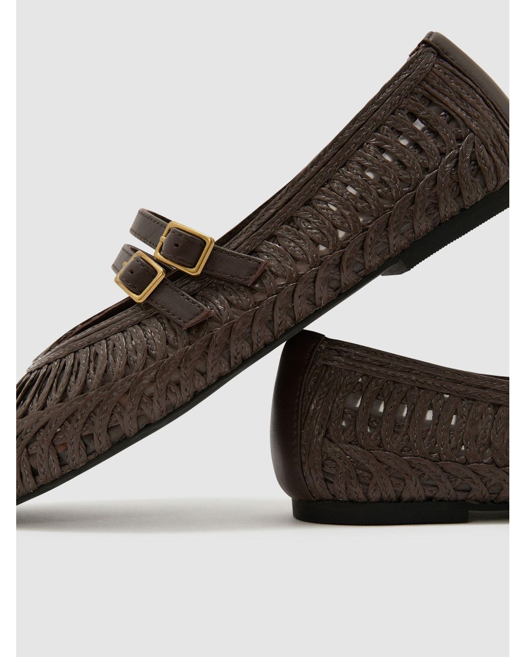 Reiss White Woven Ballerina-Strap Flats