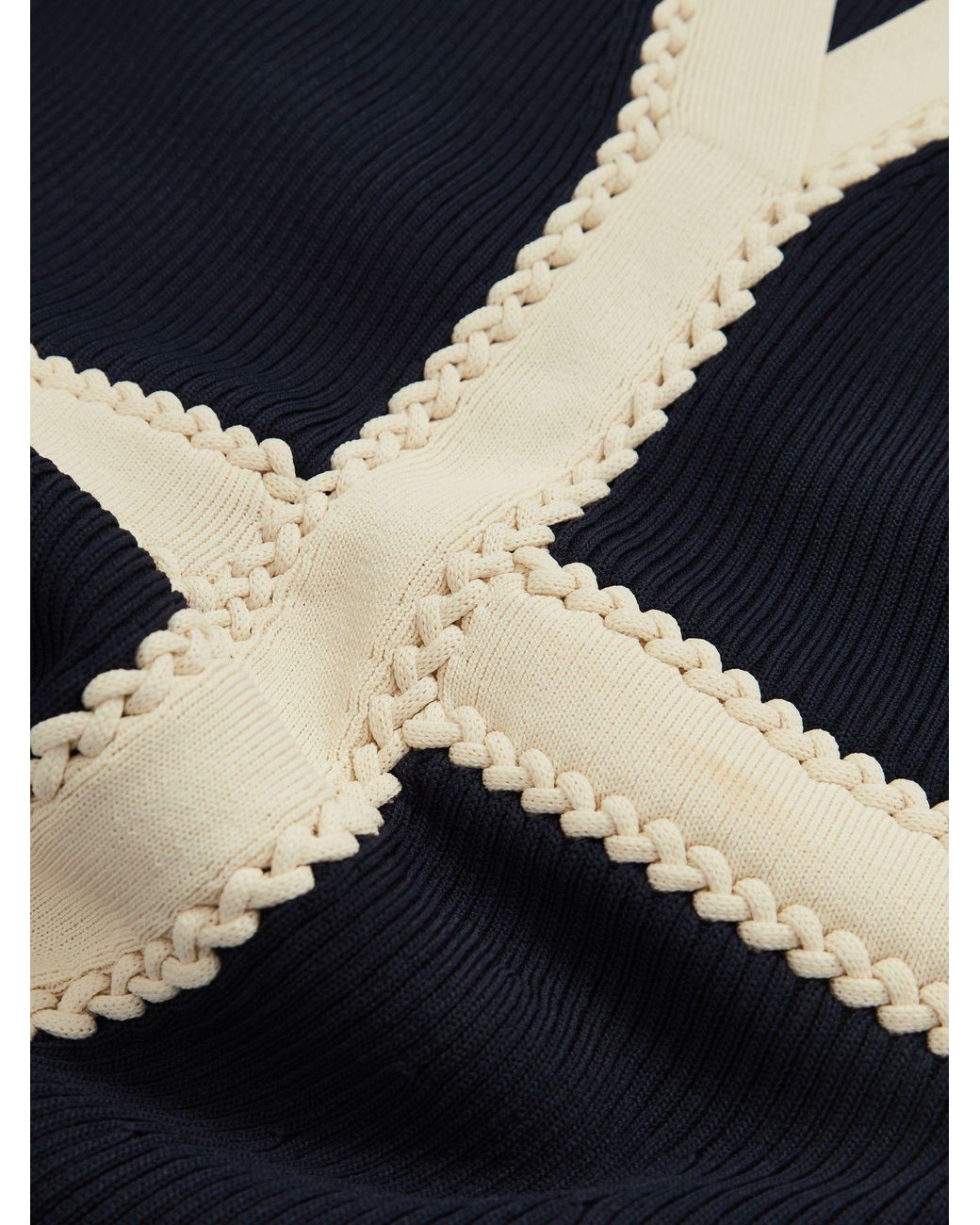 Reiss Blue Craft-Stitch Knitted Midi Dress