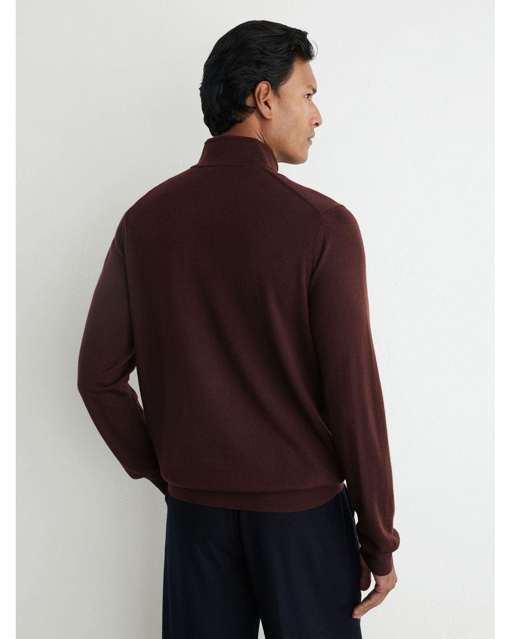 Reiss Brown Merino Wool Half-Zip Jumper for men