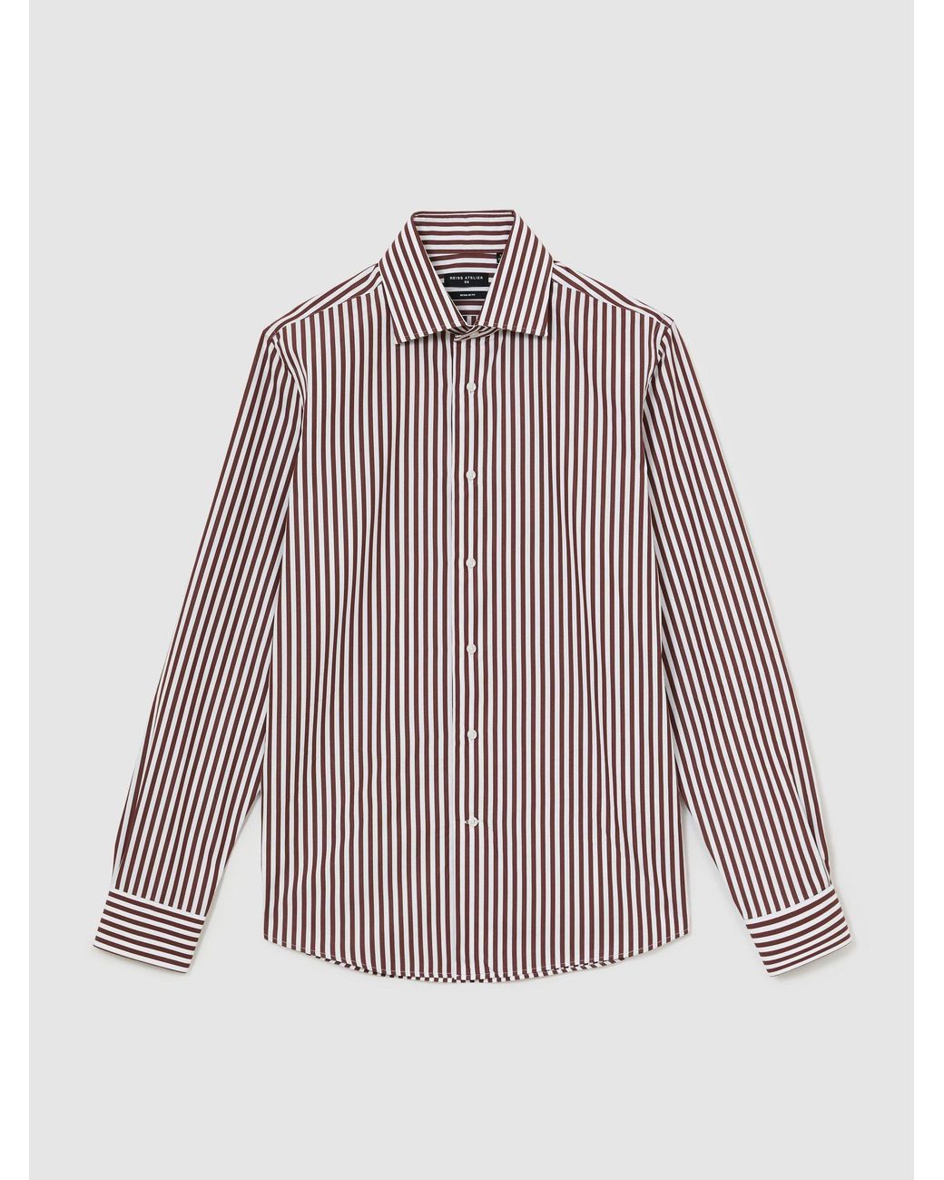 ATELIER Brown Cotton Bengal-Stripe Regular-Fit Shirt for men