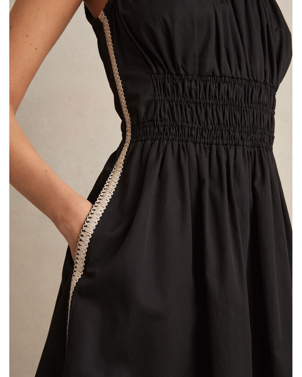【海外限定】REISSドレス☆Abi Cotton Craft-Stitch Shirred Min reiss-Black-Cotton-Craft-