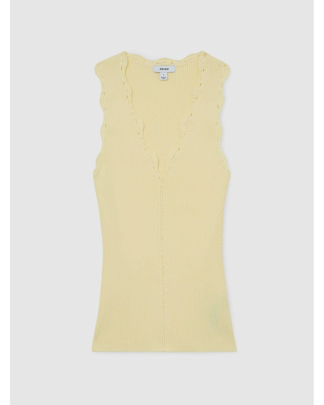 Reiss Natural Freya - Buttermilk Yellow Scallop-trim Rib-knit Vest, L (us 12-14)