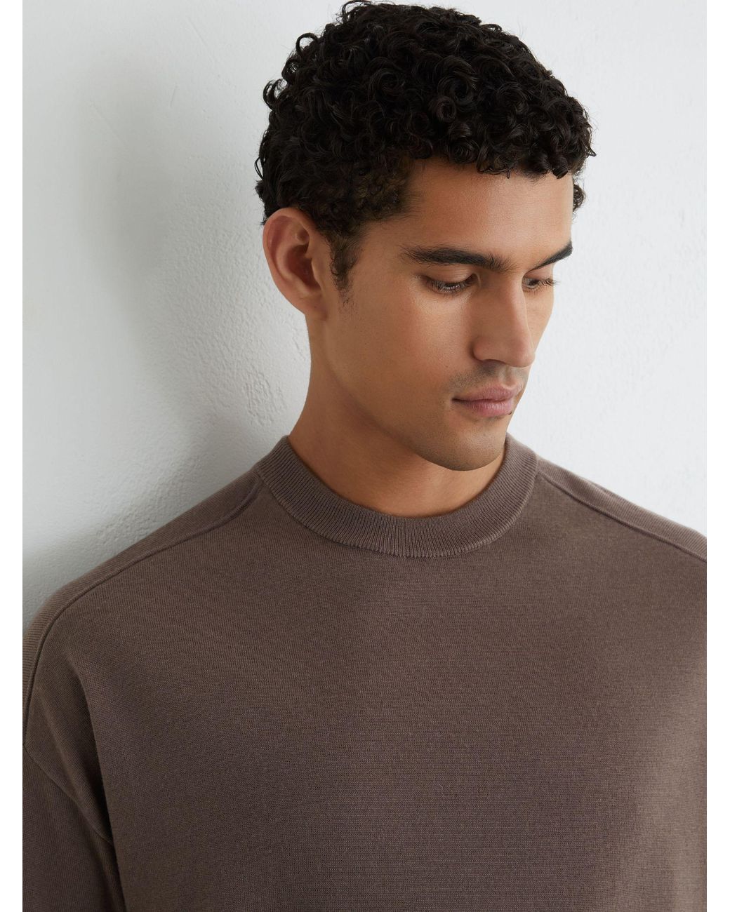 Reiss Brown Merino Wool Relaxed Knit T-Shirt for men