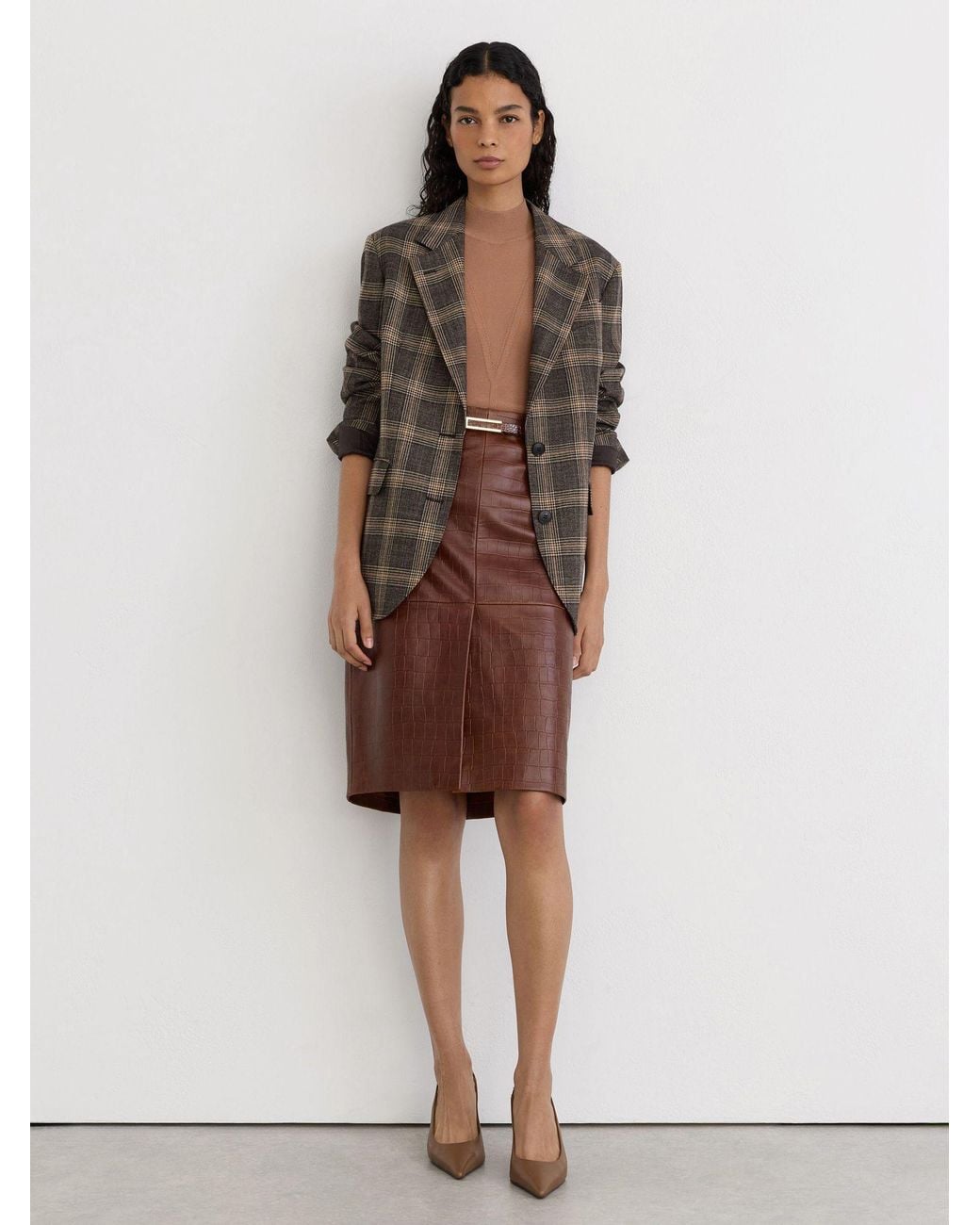 Reiss Brown Leather Slingback Mid-Heel Court Shoes