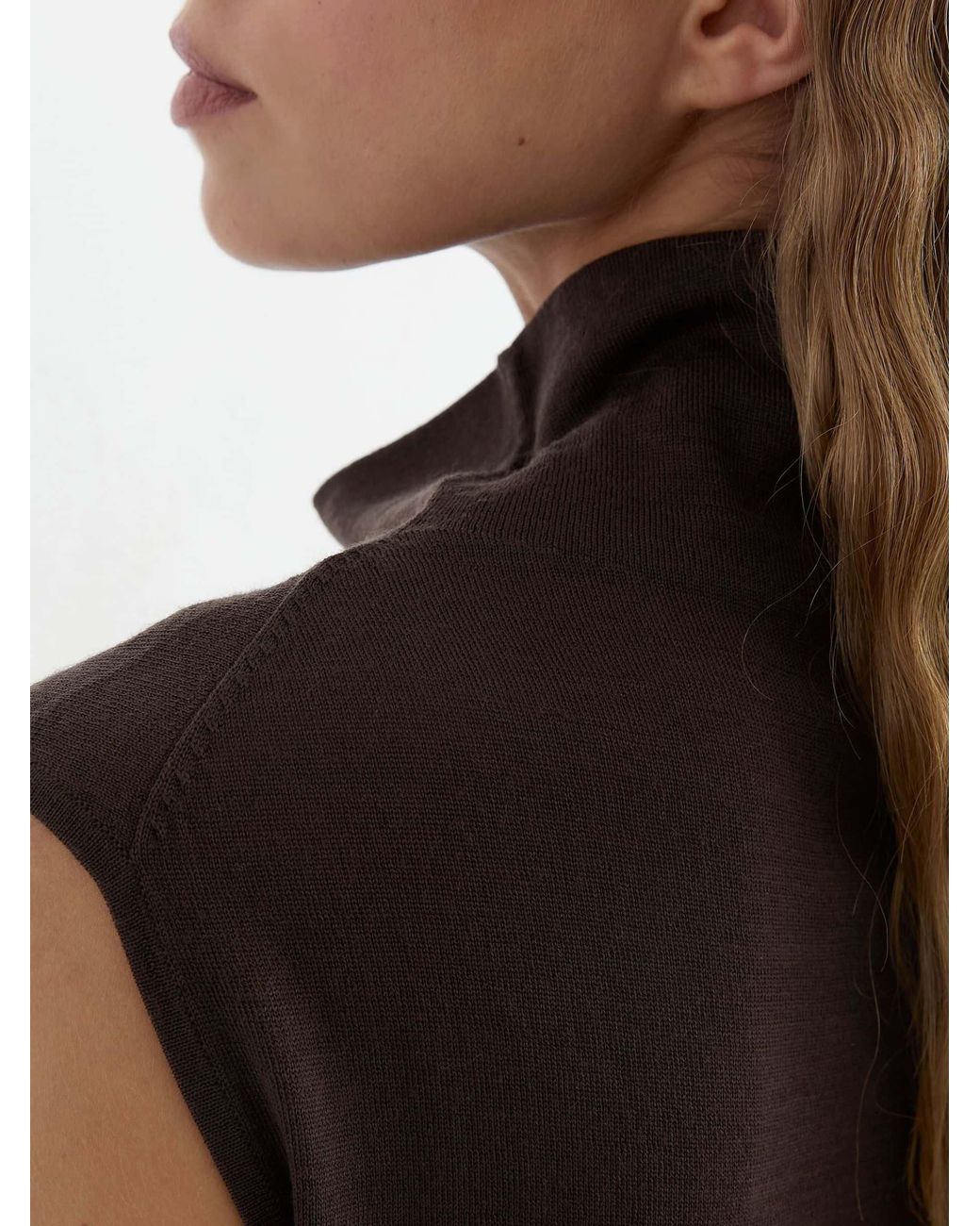 Reiss Multicolor Honey - Chocolate Brown Ultra-soft Merino Wool Funnel-neck Vest, Xl (us 16-18)