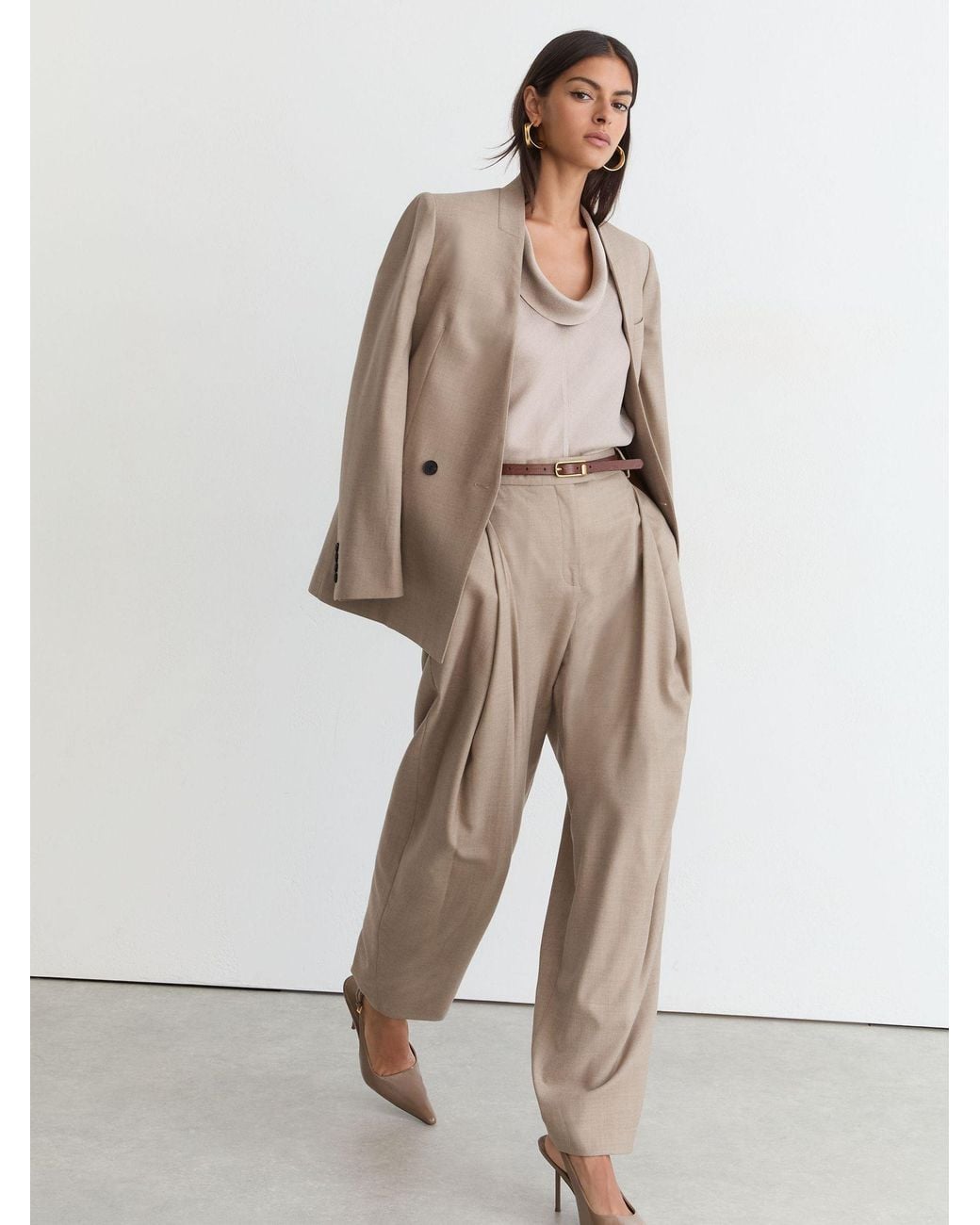 Reiss Natural Wool-Blend Barrel-Leg Suit Trousers