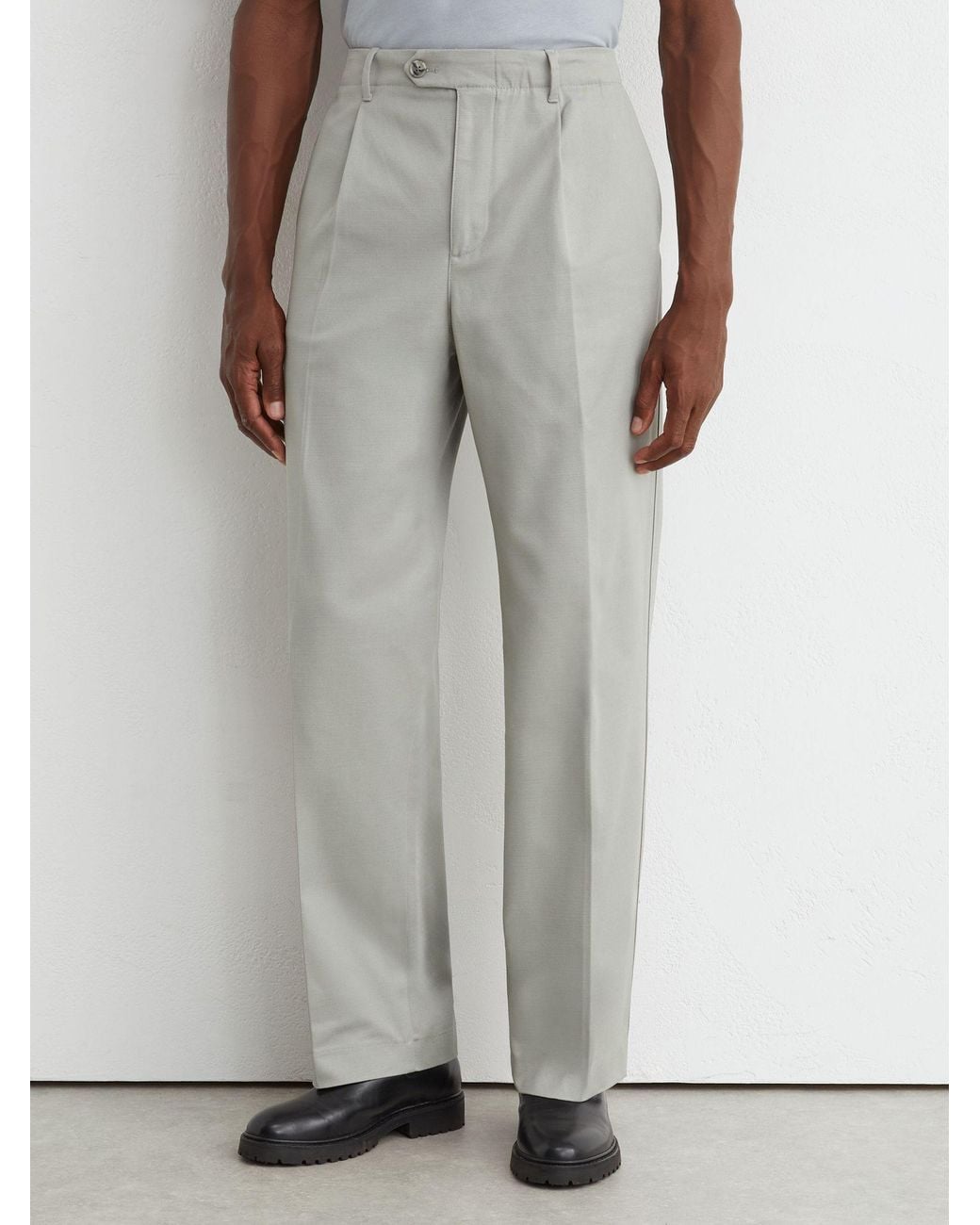 Reiss White Cotton Slub Pleated Relaxed-Fit Trousers for men