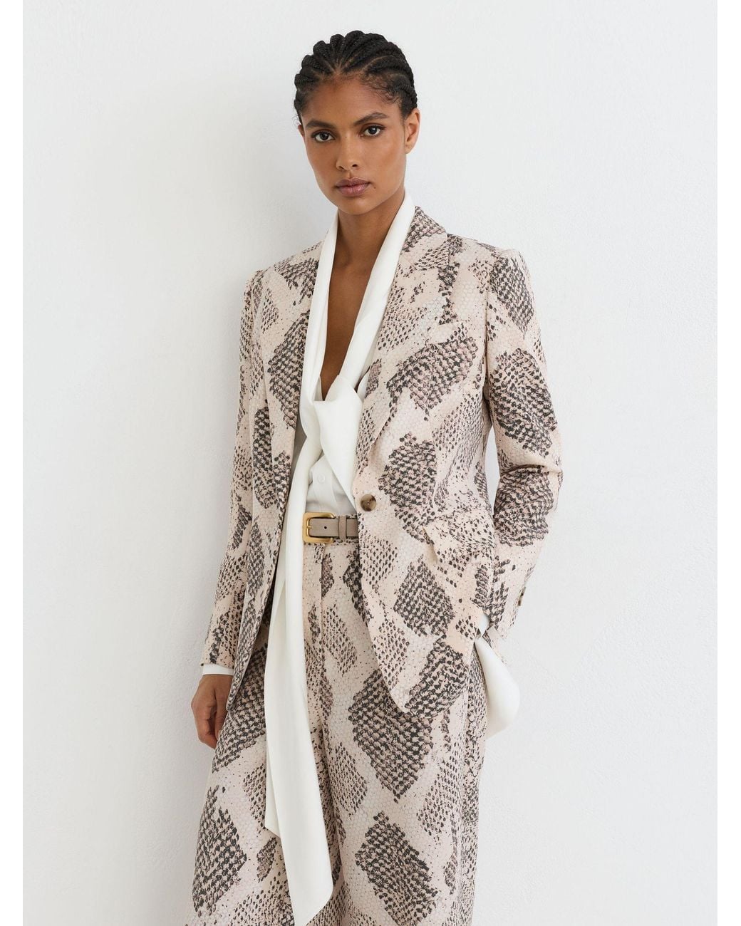 Reiss Natural Snake-Print Single-Breasted Blazer