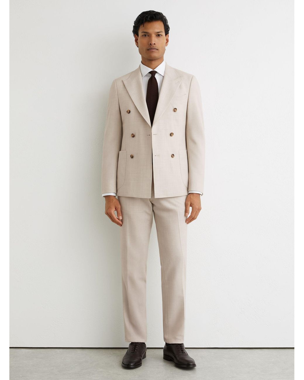 Reiss Natural Belmont Double-Breasted Textured Blazer With Wool for men